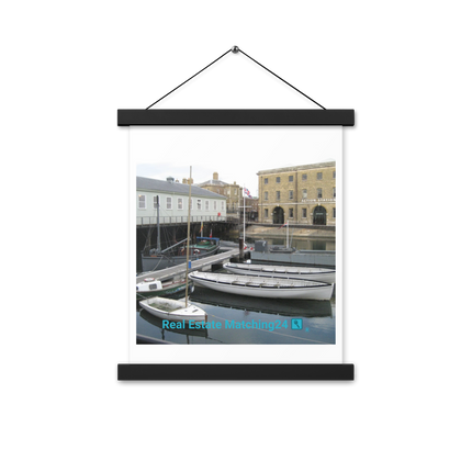 Boat on Water Poster with hangers realestatematching24 with key Logo