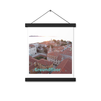 Roof Sunset View Poster with hangers with Groundfloor with House Logo