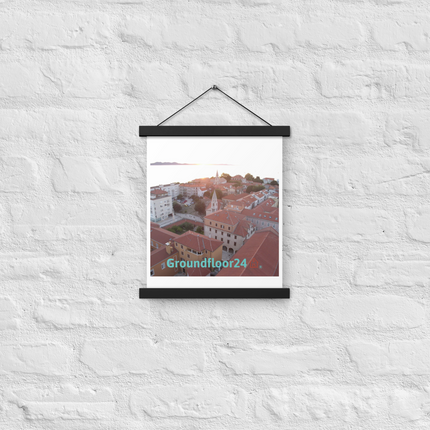 Roof Sunset View Poster with hangers with Groundfloor24 with House Logo