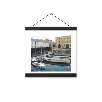 Boat on Water Poster with hangers realestatematching with key Logo