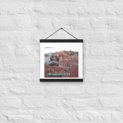 Roof Sunset View Poster with hangers with Groundfloor24 with House Logo
