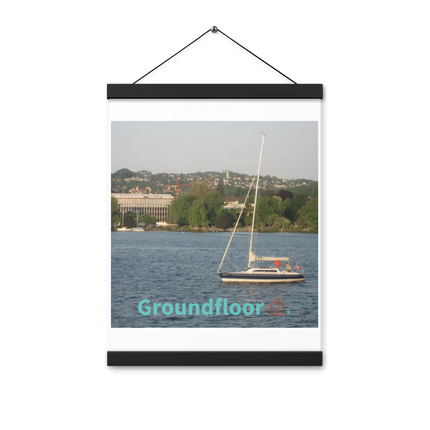 Boat on the River Poster with hangers with Groundfloor with House Logo