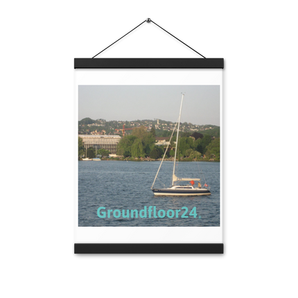 Boat on the River Poster with hangers with Groundfloor24 without House Logo