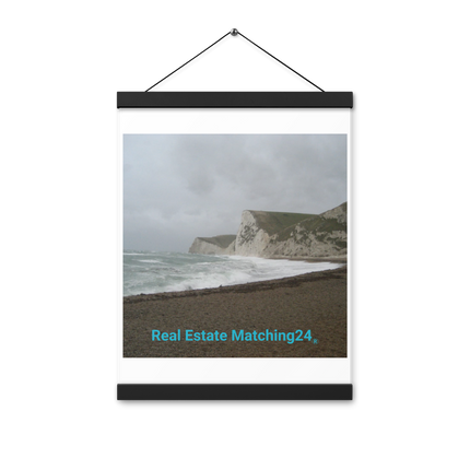 Waves and Sand Poster with hangers with realestatematching24 without key Logo