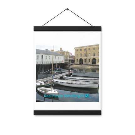 Boat on Water Poster with hangers realestatematching24 with key Logo