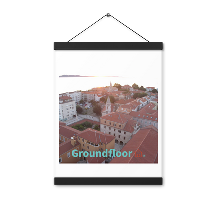 Roof Sunset View Poster with hangers with Groundfloor with House Logo