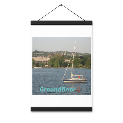 Boat on the River Poster with hangers with Groundfloor with House Logo