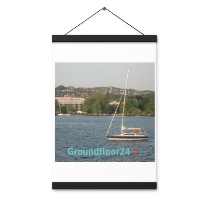 Boat on the River Poster with hangers with Groundfloor24 with House Logo