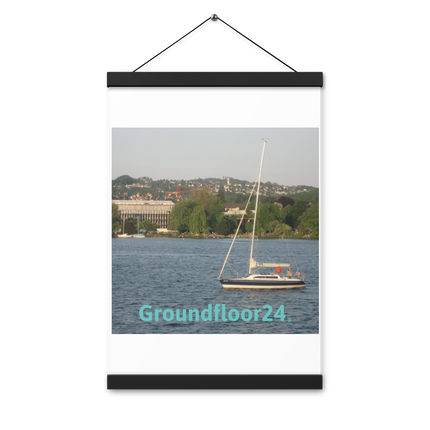 Boat on the River Poster with hangers with Groundfloor24 without House Logo