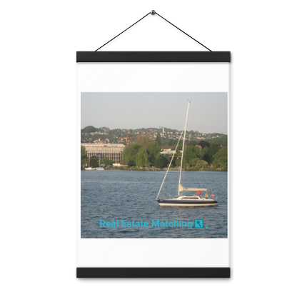 Boat on the River Poster with hangers with realestatematching with key Logo