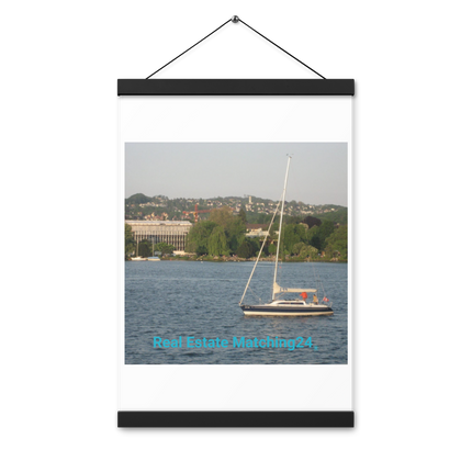 Boat on the River Poster with hangers with realestatematching24 without key Logo