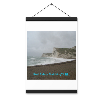 Waves and Sand Poster with hangers with realestatematching24 with key Logo