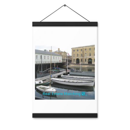 Boat on Water Poster with hangers realestatematching with key Logo