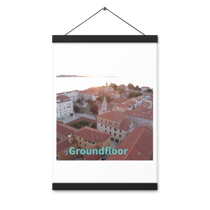 Roof Sunset View Poster with hangers with Groundfloor with House Logo