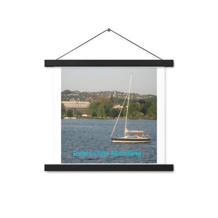 Boat on the River Poster with hangers with realestatematching without key Logo