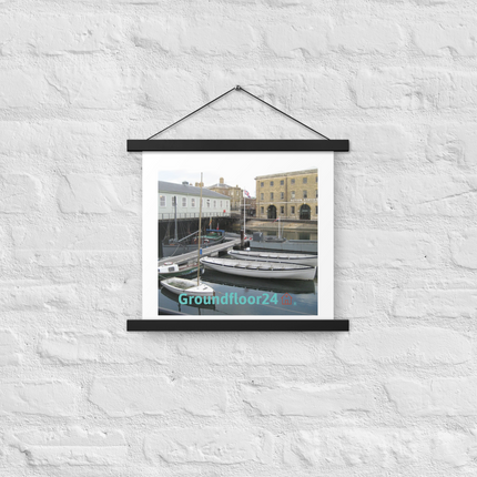 Boat on Water Poster with hangers with Groundfloor24 with House Logo