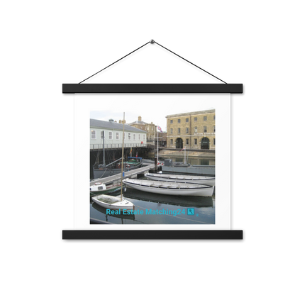 Boat on Water Poster with hangers realestatematching24 with key Logo