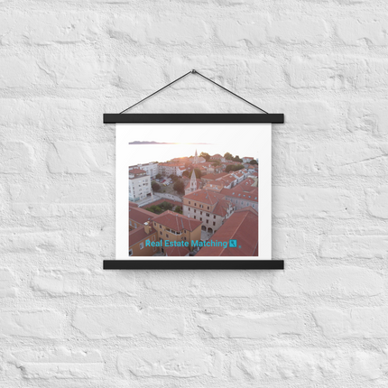 Roof Sunset View Poster with hangers with realestatematching with key Logo