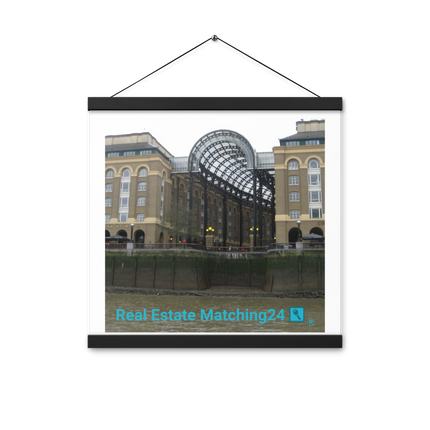 Hay's Galleria Poster with hangers with Real Estate Matching24 Logo