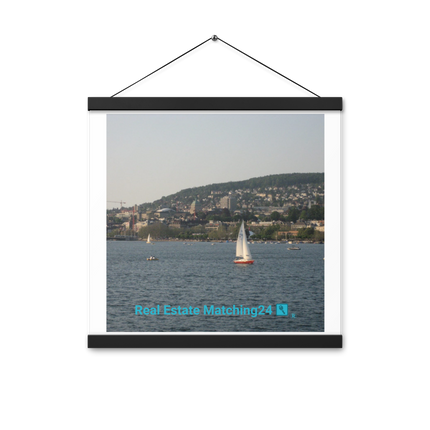 Beautiful River & Hills Sinari Poster with hangers with realestatematching24 with key Logo