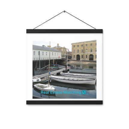 Boat on Water Poster with hangers realestatematching with key Logo