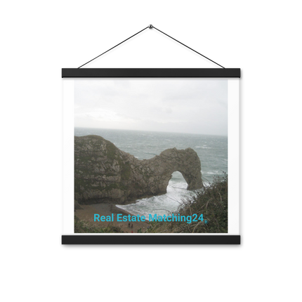 Coastal Escape Poster with hangers with realestatematching24 without key Logo
