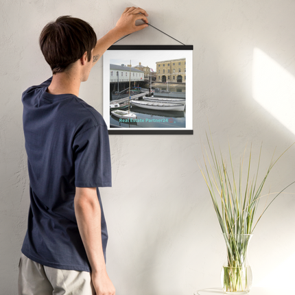 Boat on Water Poster with hangers realestatepartner24 with house Logo