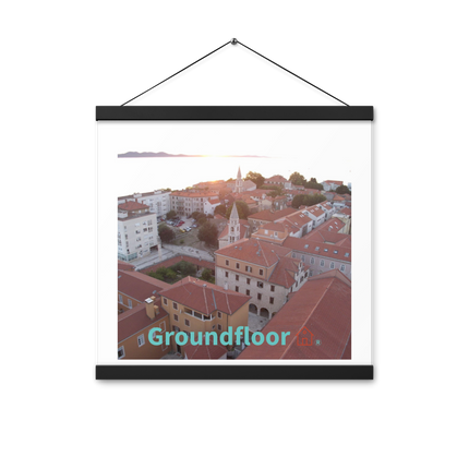 Roof Sunset View Poster with hangers with Groundfloor with House Logo