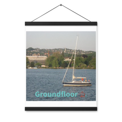 Boat on the River Poster with hangers with Groundfloor with House Logo