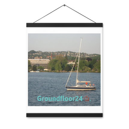 Boat on the River Poster with hangers with Groundfloor24 with House Logo