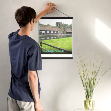 Lakeside Serenity Poster with hangers with realestatepartner24 with house Logo