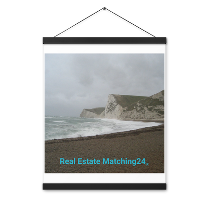 Waves and Sand Poster with hangers with realestatematching24 without key Logo
