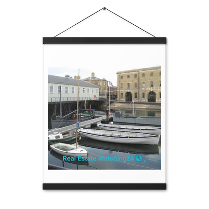 Boat on Water Poster with hangers realestatematching24 with key Logo