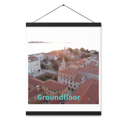 Roof Sunset View Poster with hangers with Groundfloor with House Logo