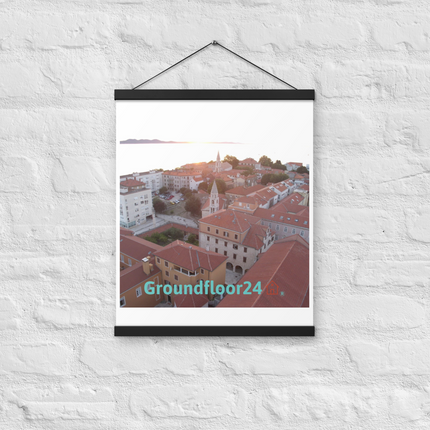 Roof Sunset View Poster with hangers with Groundfloor24 with House Logo