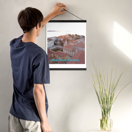 Roof Sunset View Poster with hangers with realestatematching without key Logo