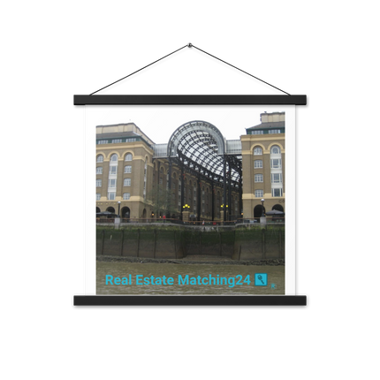Hay's Galleria Poster with hangers with Real Estate Matching24 Logo