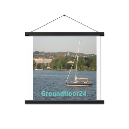 Boat on the River Poster with hangers with Groundfloor24 without House Logo