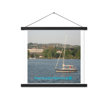 Boat on the River Poster with hangers with realestatematching with key Logo