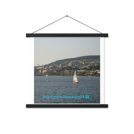 Beautiful River & Hills Sinari Poster with hangers with realestatematching24 with key Logo