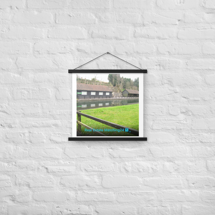 Lakeside Serenity Poster with hangers with realestatematching24 with key Logo