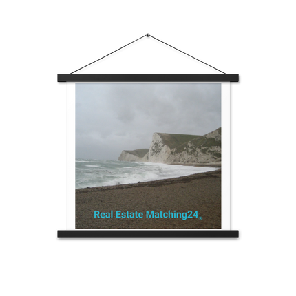 Waves and Sand Poster with hangers with realestatematching24 without key Logo