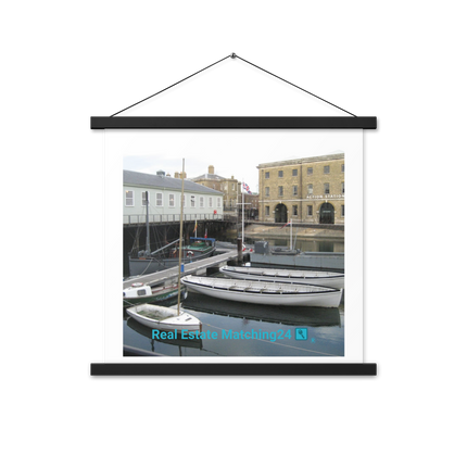 Boat on Water Poster with hangers realestatematching24 with key Logo