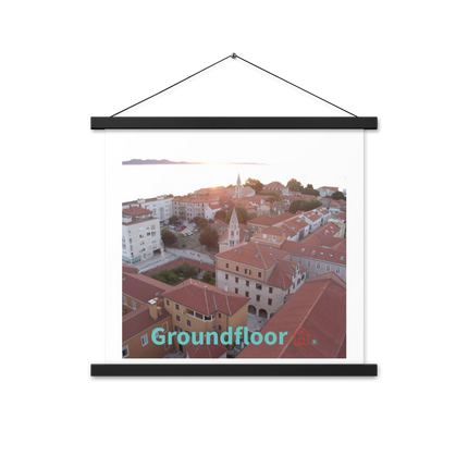 Roof Sunset View Poster with hangers with Groundfloor with House Logo