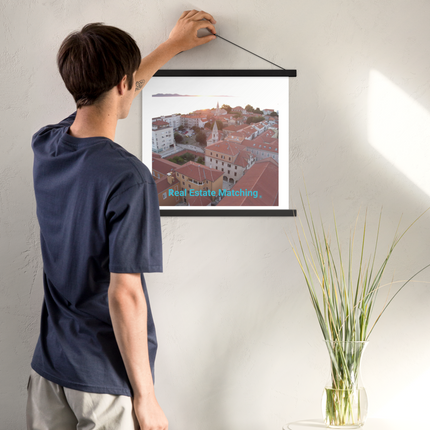 Roof Sunset View Poster with hangers with realestatematching without key Logo