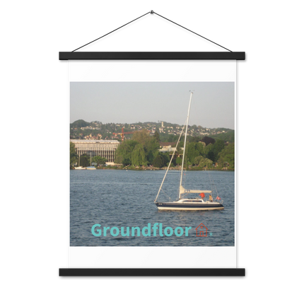 Boat on the River Poster with hangers with Groundfloor with House Logo