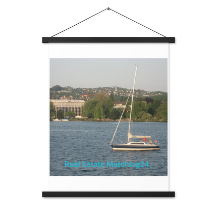Boat on the River Poster with hangers with realestatematching24 without key Logo