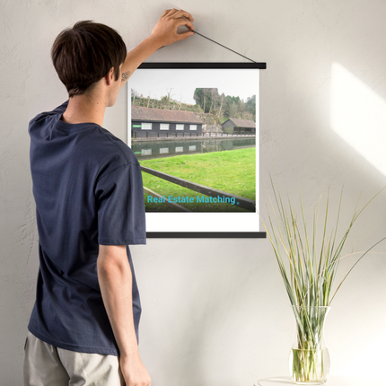 Lakeside Serenity Poster with hangers with realestatematching without key Logo