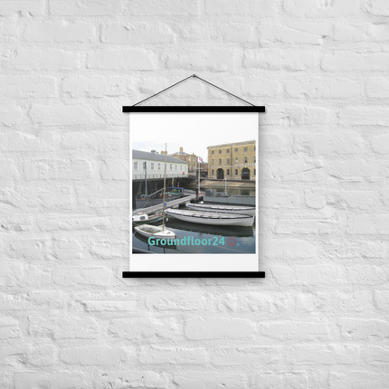 Boat on Water Poster with hangers with Groundfloor24 with House Logo