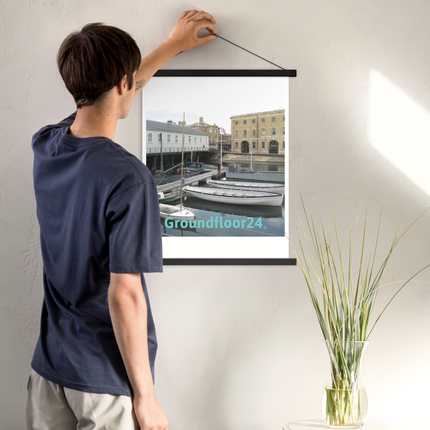 Boat on Water Poster with hangers with Groundfloor24 without House Logo